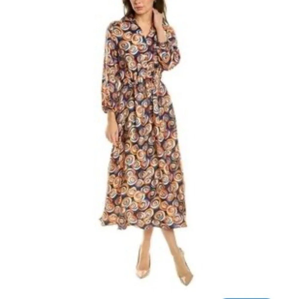 J McLaughlin Mollie Dress NEW Large Silk Blend Midi Mod Rose Pop Floral Career - Picture 8 of 11